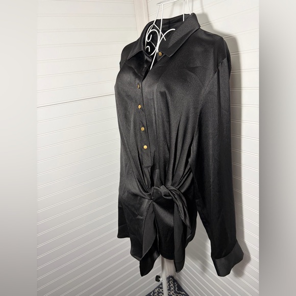 Donna Karan Black Button-Up Shirt with Gold Button Accents - Picture 3 of 7